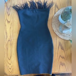 Bella Barnett Black Feather Bodycon Strapless Dress